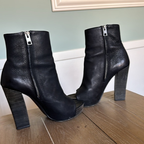 Allsaints black pebbled leather peep toe high heel boot bootie 38 US 7.5-8 - Picture 4 of 12